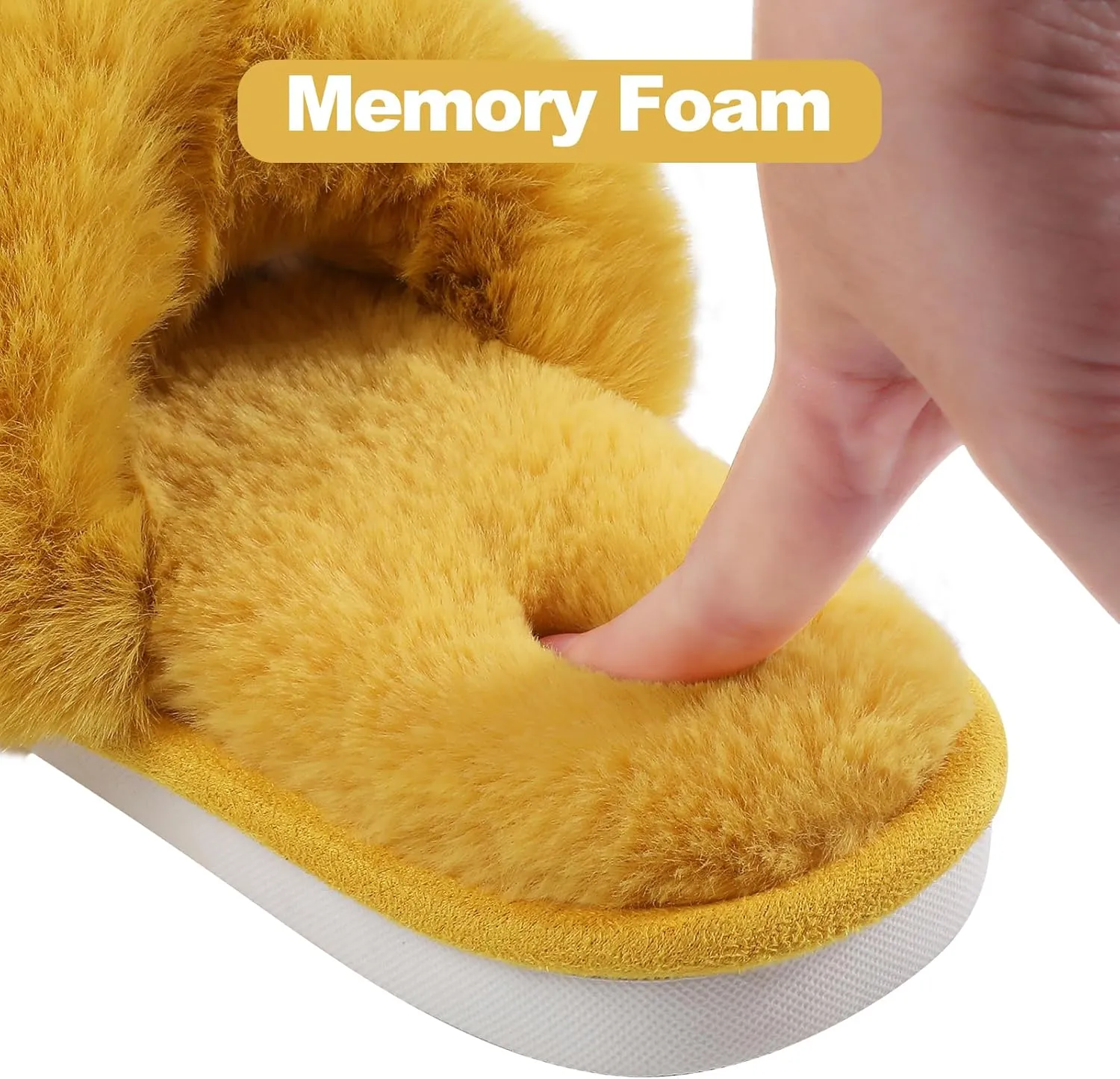 Evshine Women's Fuzzy Slippers Cross Band Memory Foam House Slippers Open Toe
