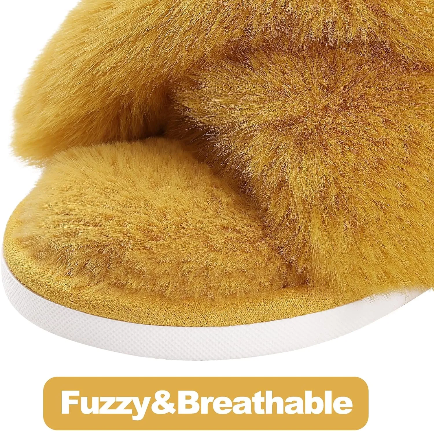 Evshine Women's Fuzzy Slippers Cross Band Memory Foam House Slippers Open Toe