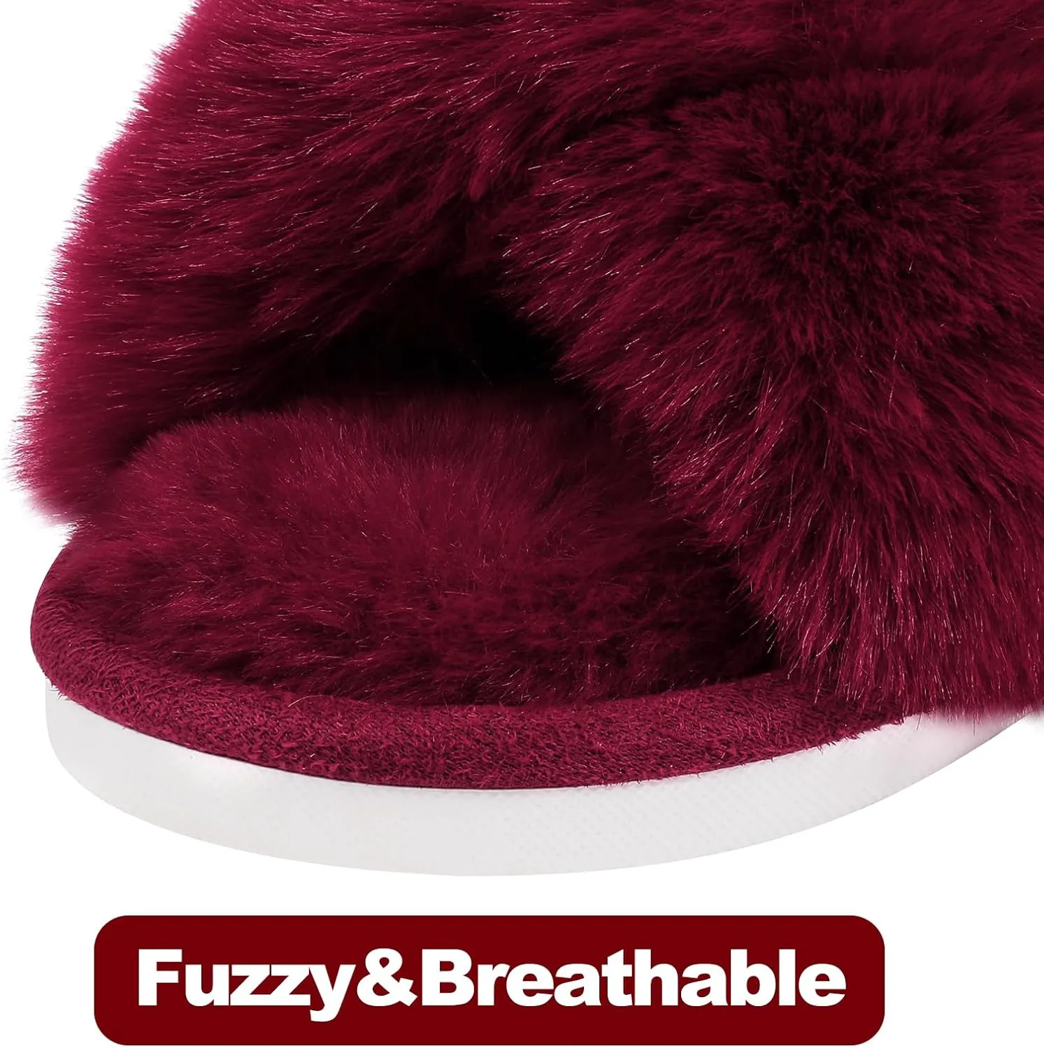 Evshine Women's Fuzzy Slippers Cross Band Memory Foam House Slippers Open Toe