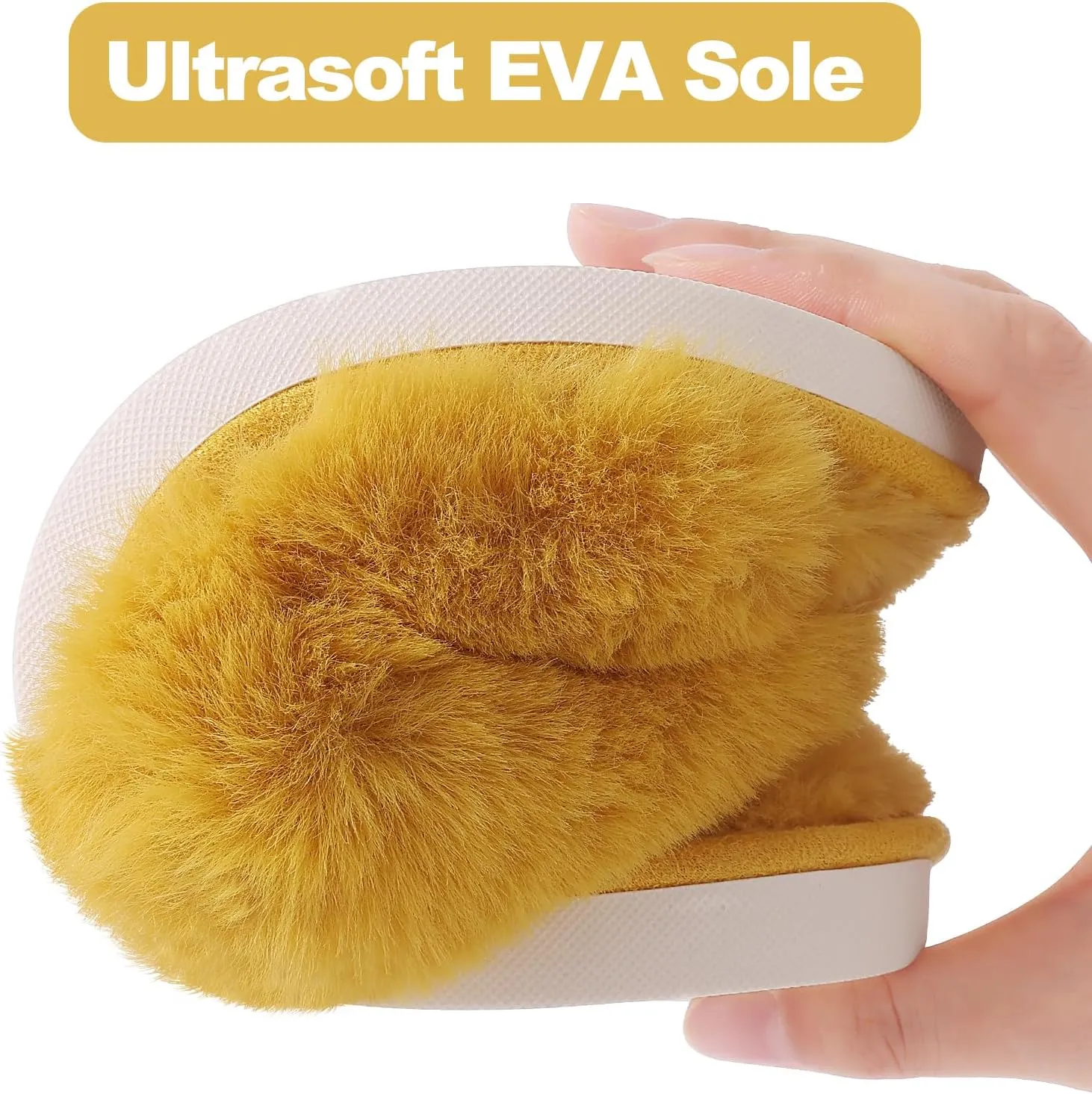Evshine Women's Fuzzy Slippers Cross Band Memory Foam House Slippers Open Toe
