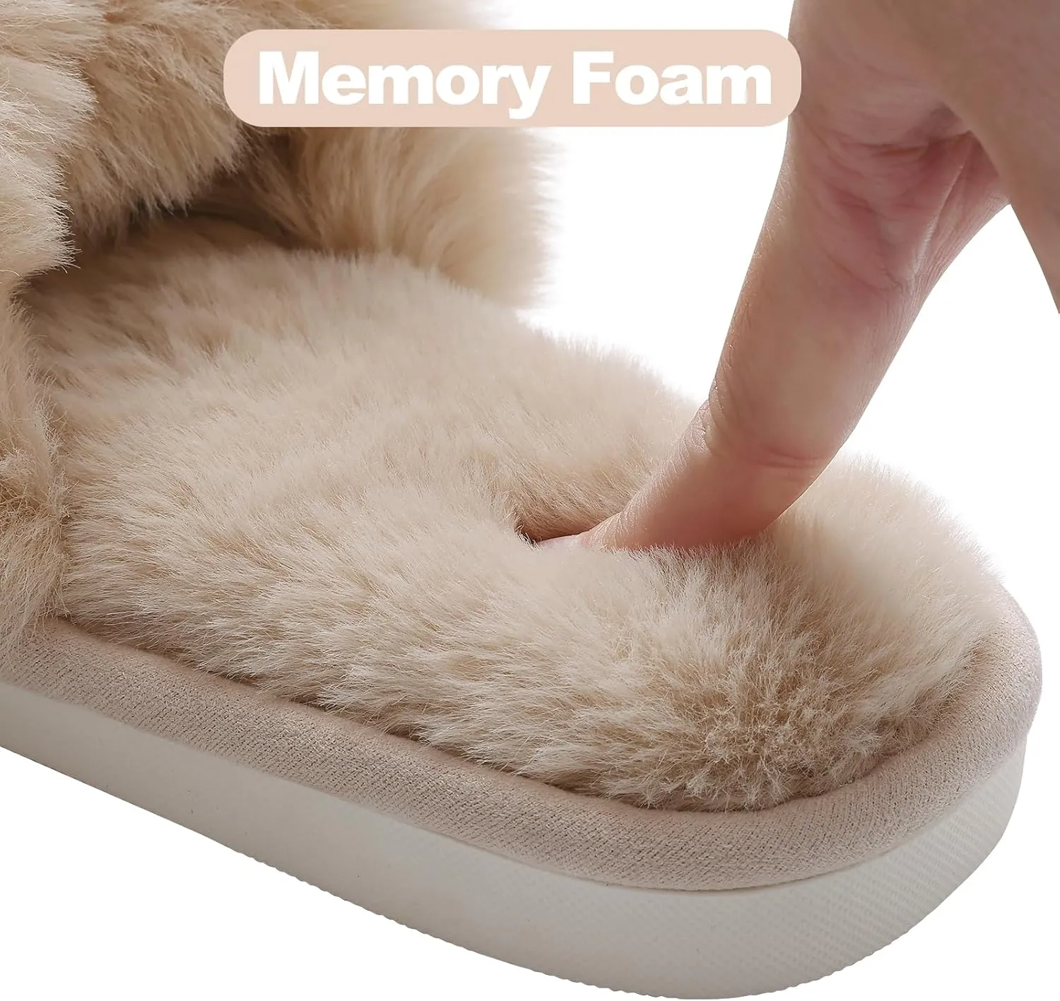 Evshine Women's Fuzzy Slippers Cross Band Memory Foam House Slippers Open Toe