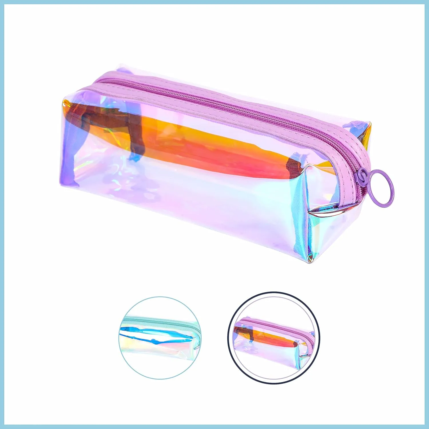 EzPacking Holographic Clear Makeup Pouch/Cute Iridescent Cosmetic Organizer/Sparkly Glittery Women’s Toiletries Holder/Transparent Ladies Zipper Bag for Purse or Tote (Lilac)
