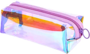 EzPacking Holographic Clear Makeup Pouch/Cute Iridescent Cosmetic Organizer/Sparkly Glittery Women’s Toiletries Holder/Transparent Ladies Zipper Bag for Purse or Tote (Lilac)