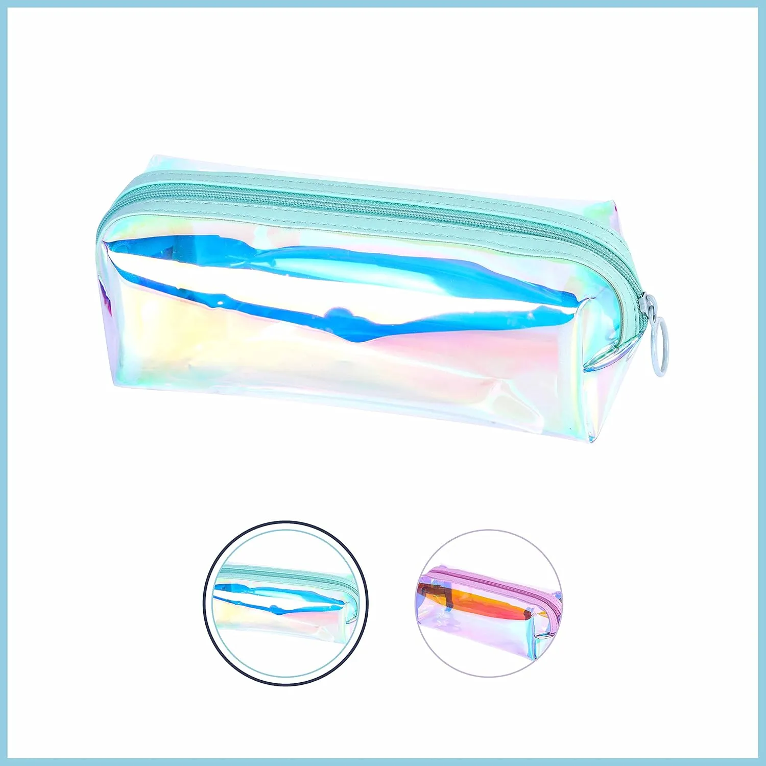 EzPacking Holographic Clear Makeup Pouch/Cute Iridescent Cosmetic Organizer/Sparkly Glittery Women’s Toiletries Holder/Transparent Ladies Zipper Bag for Purse or Tote (Mint)