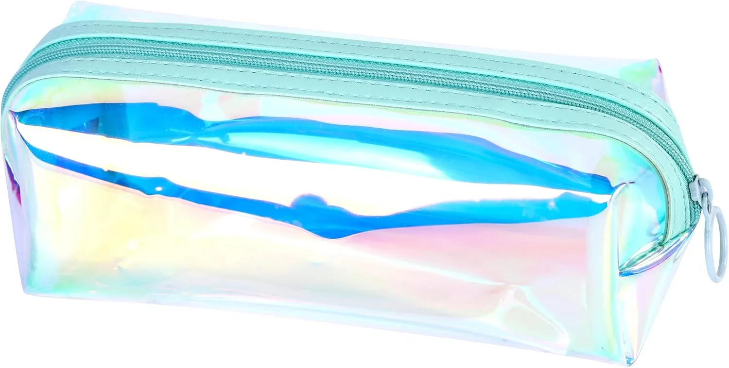 EzPacking Holographic Clear Makeup Pouch/Cute Iridescent Cosmetic Organizer/Sparkly Glittery Women’s Toiletries Holder/Transparent Ladies Zipper Bag for Purse or Tote (Mint)