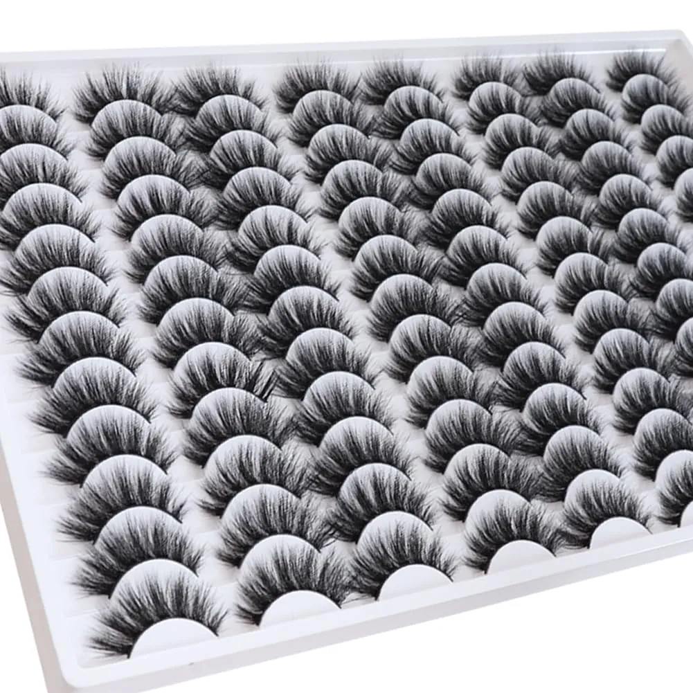 False Eyelashes 48 Pairs Faux Mink Lashes 14mm Wispy Lashes 3D Fluffy Cat Eye Lashes Pack Bulk Wholesale Strip Lashes(style 48-032)