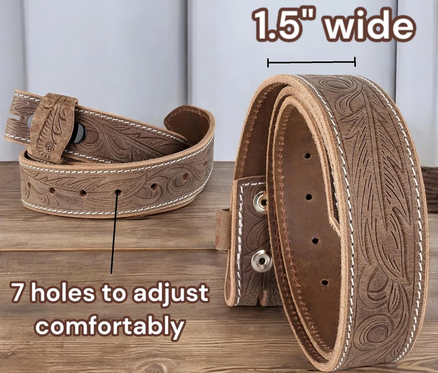 F&L CLASSIC Western Belt without buckle for men – Full Grain Leather Cowboy Belts for jeans - One Piece Leather strap belt