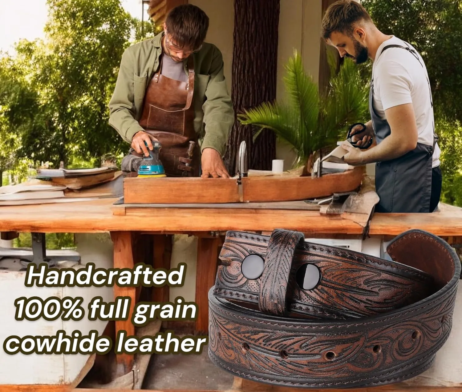 F&L CLASSIC Western Belt without buckle for men – Full Grain Leather Cowboy Belts for jeans - One Piece Leather strap belt