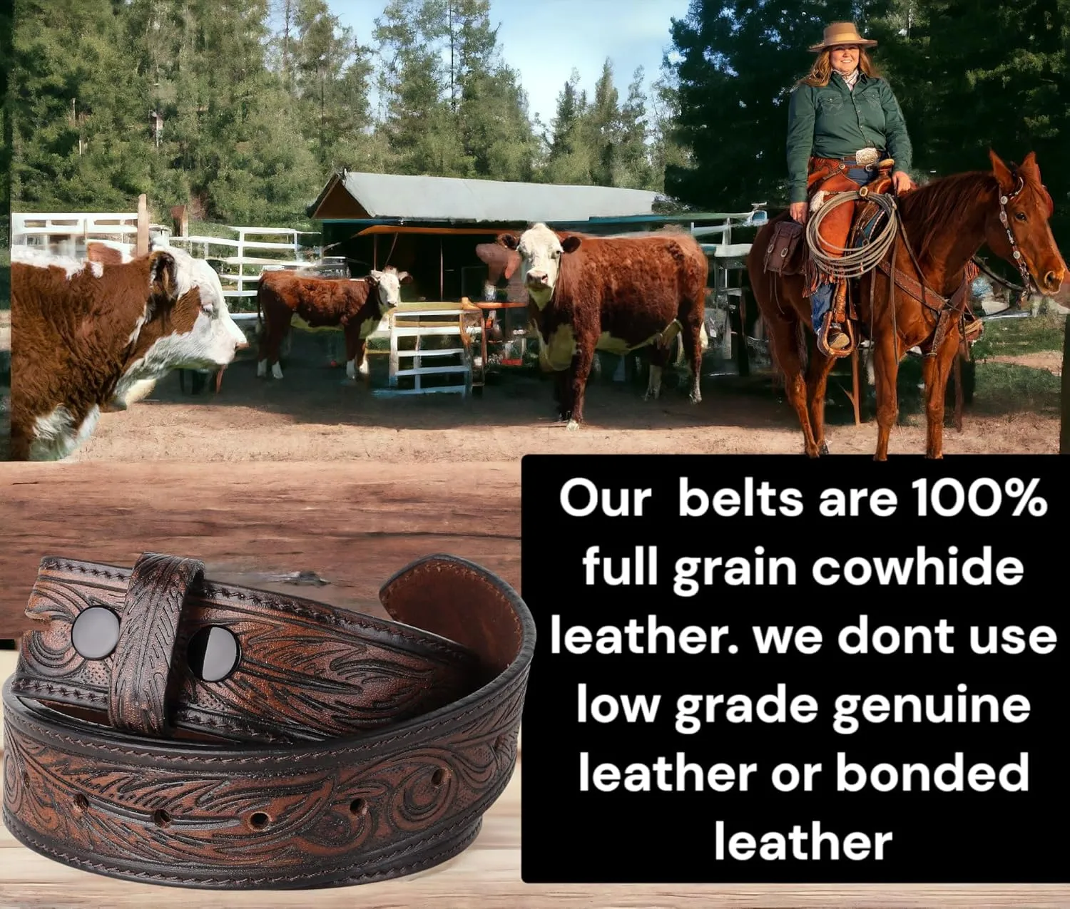 F&L CLASSIC Western Belt without buckle for men – Full Grain Leather Cowboy Belts for jeans - One Piece Leather strap belt