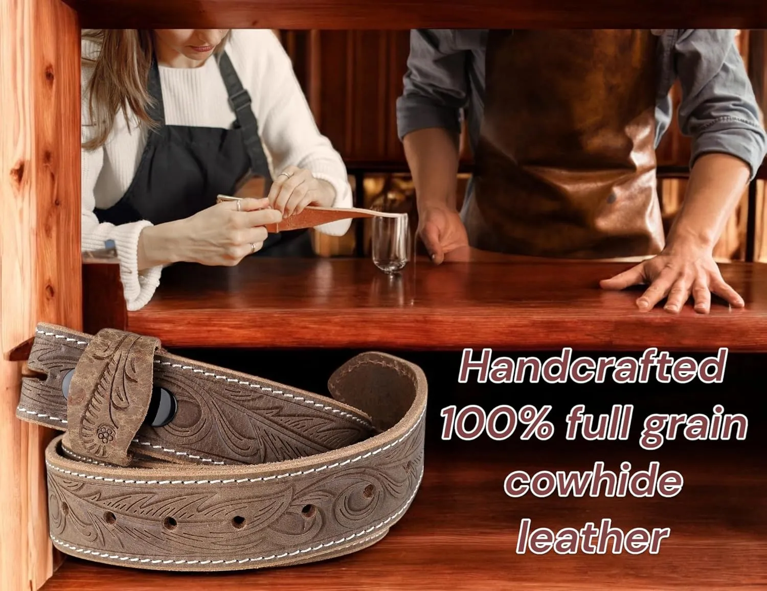 F&L CLASSIC Western Belt without buckle for men – Full Grain Leather Cowboy Belts for jeans - One Piece Leather strap belt
