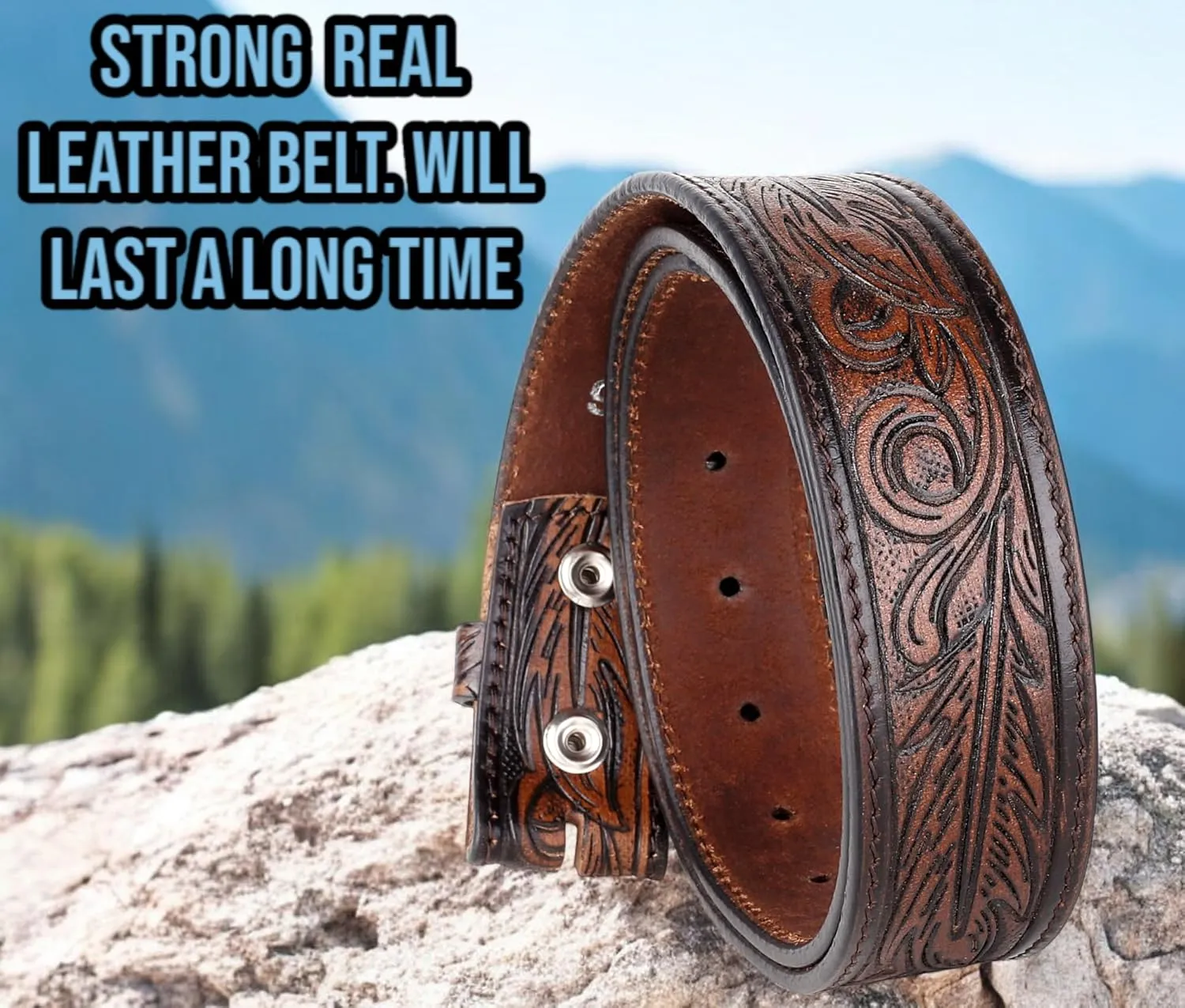 F&L CLASSIC Western Belt without buckle for men – Full Grain Leather Cowboy Belts for jeans - One Piece Leather strap belt
