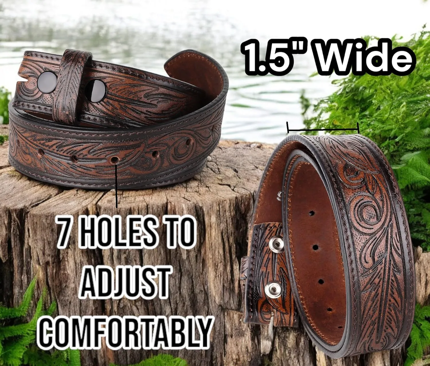 F&L CLASSIC Western Belt without buckle for men – Full Grain Leather Cowboy Belts for jeans - One Piece Leather strap belt