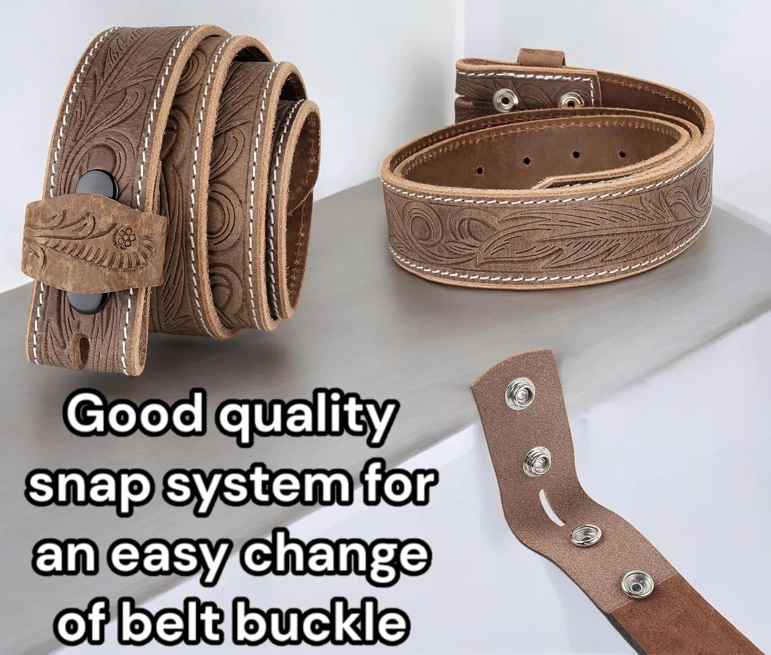 F&L CLASSIC Western Belt without buckle for men – Full Grain Leather Cowboy Belts for jeans - One Piece Leather strap belt
