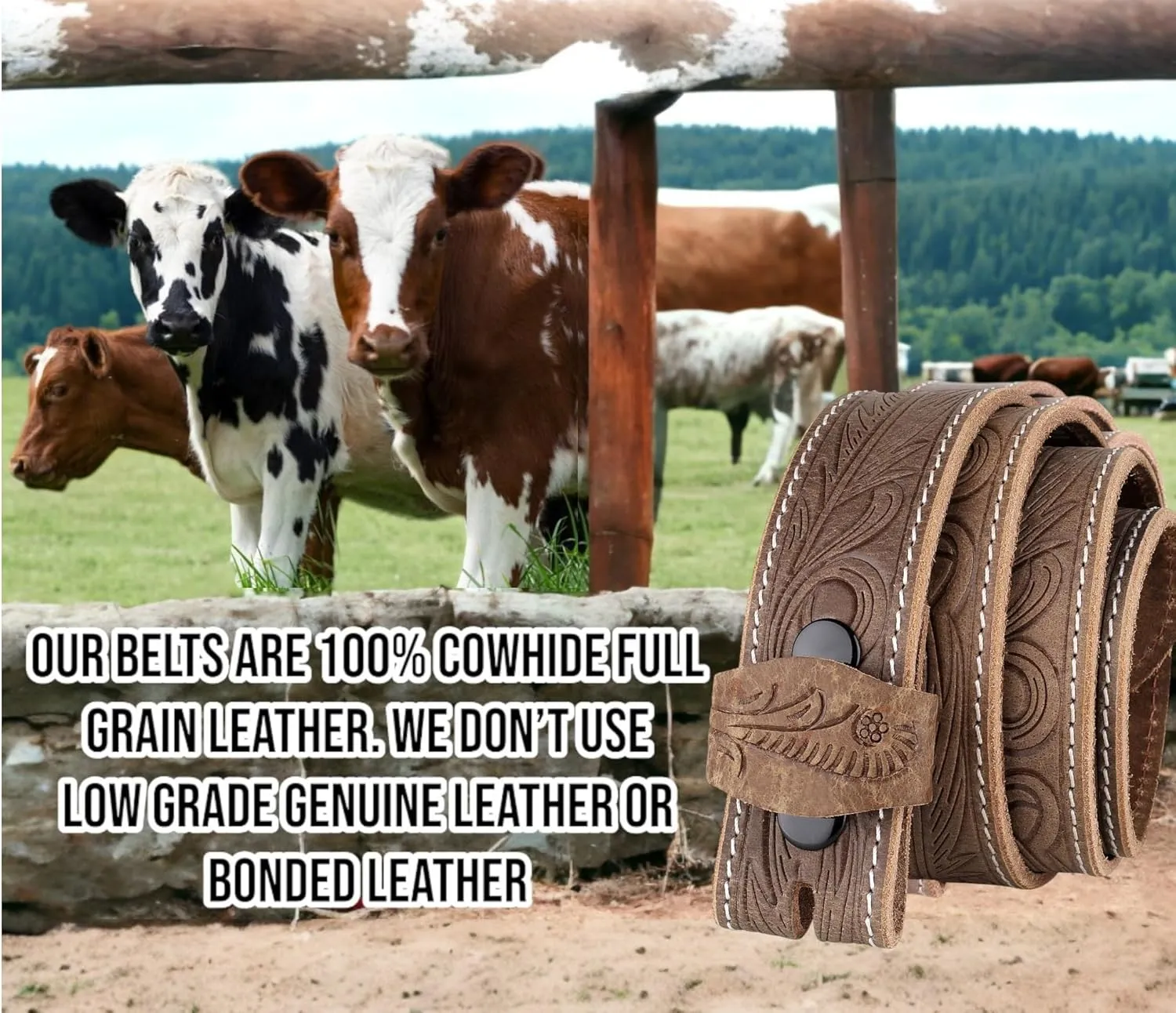 F&L CLASSIC Western Belt without buckle for men – Full Grain Leather Cowboy Belts for jeans - One Piece Leather strap belt