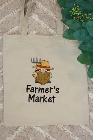 Farmer’s Market Gnome Embroidered Canvas Tote – Eco-Friendly & Stylish