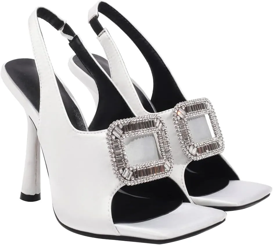 Fashion Rhinstone Stiletto High Heels Sequined Cloth Elastic Band Sandals Square Toe Dress Sandals