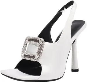 Fashion Rhinstone Stiletto High Heels Sequined Cloth Elastic Band Sandals Square Toe Dress Sandals