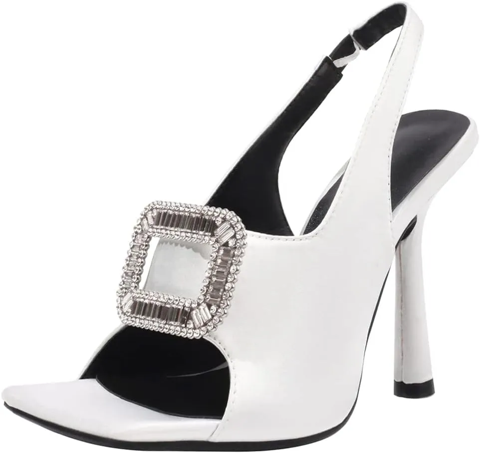 Fashion Rhinstone Stiletto High Heels Sequined Cloth Elastic Band Sandals Square Toe Dress Sandals