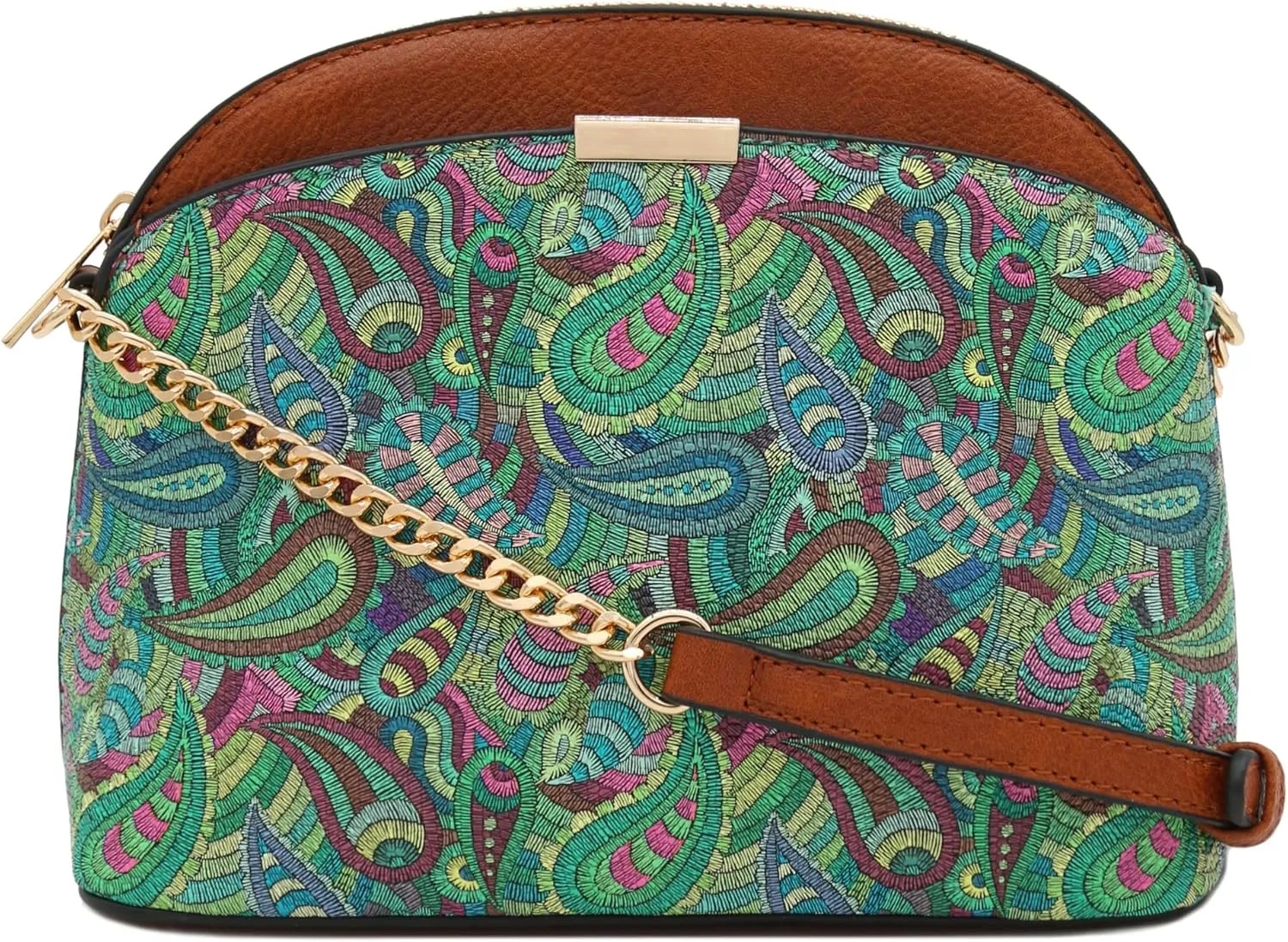 FashionPuzzle Leopard Paisley Print Small Dome Crossbody with Chain Strap