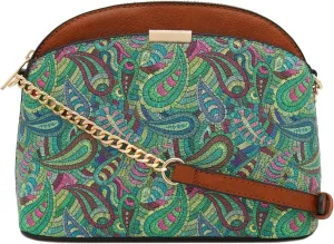 FashionPuzzle Leopard Paisley Print Small Dome Crossbody with Chain Strap
