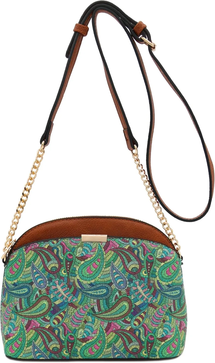 FashionPuzzle Leopard Paisley Print Small Dome Crossbody with Chain Strap