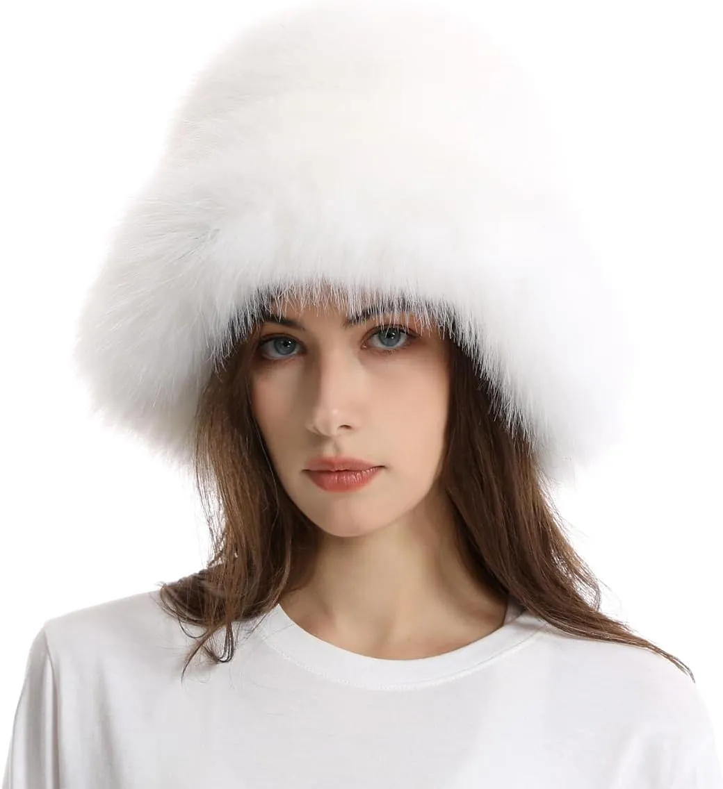 Faux Fur Bucket Hats Winter Warm Wide Brim Fisherman Cap for Women Fluffy Fuzzy Bucket Hat