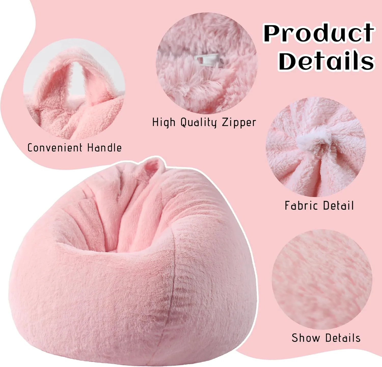 Faux Fur Comfy Bean Bag Chair Cover (No Filler), Fluffy Stuffed Animal Storage Bean Bag Cover for Adults, Premium Furry Fuzzy Bean Bag Cover for Living Room Bedroom
