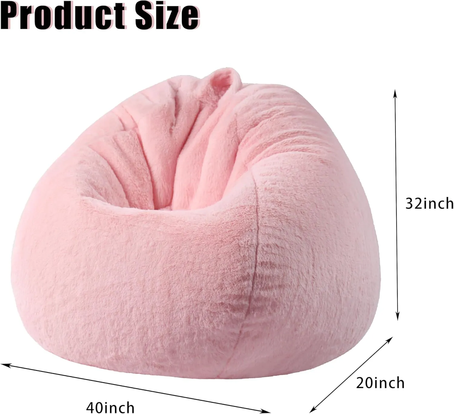 Faux Fur Comfy Bean Bag Chair Cover (No Filler), Fluffy Stuffed Animal Storage Bean Bag Cover for Adults, Premium Furry Fuzzy Bean Bag Cover for Living Room Bedroom