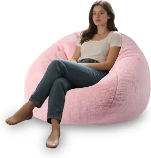 Faux Fur Comfy Bean Bag Chair Cover (No Filler), Fluffy Stuffed Animal Storage Bean Bag Cover for Adults, Premium Furry Fuzzy Bean Bag Cover for Living Room Bedroom