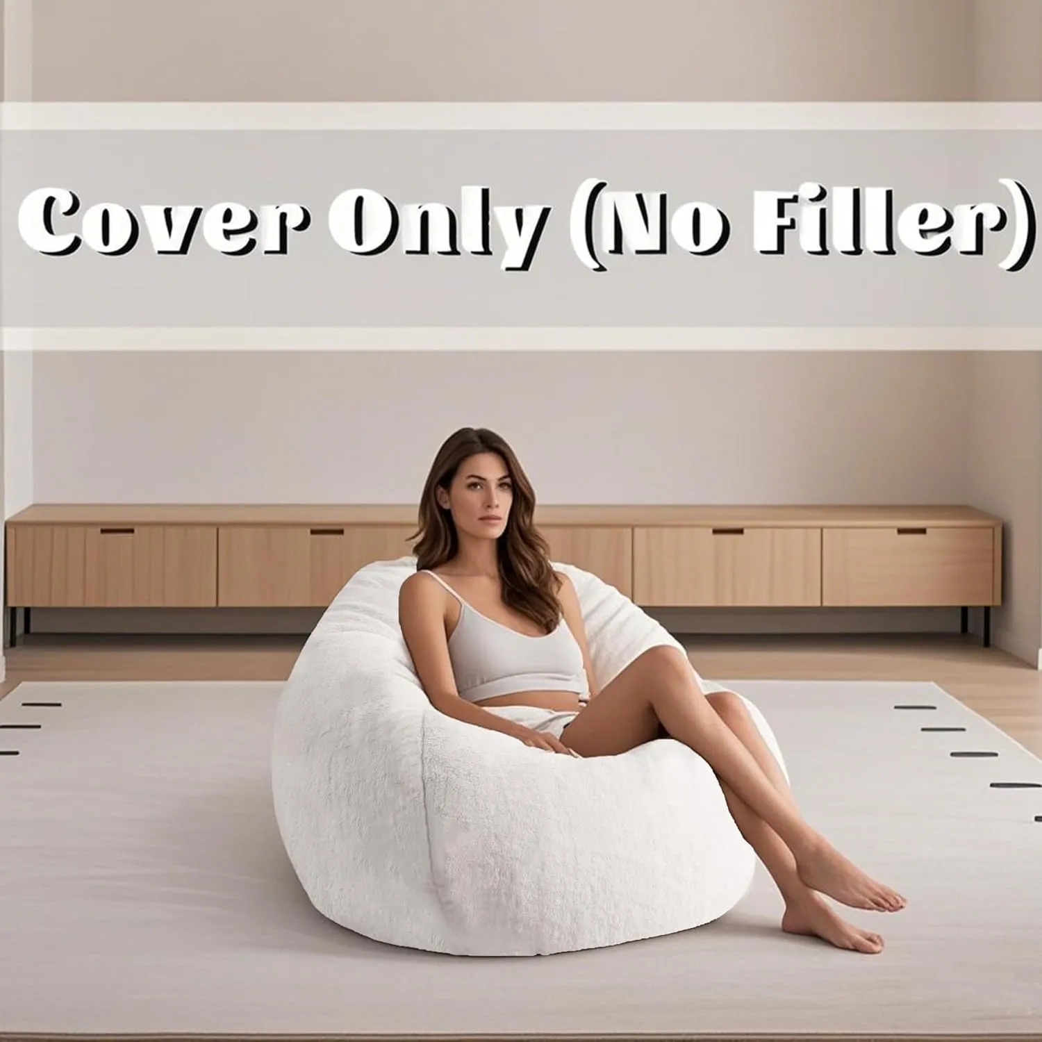 Faux Fur Comfy Bean Bag Chair Cover (No Filler), Fluffy Stuffed Animal Storage Bean Bag Cover for Adults, Premium Furry Fuzzy Bean Bag Cover for Living Room Bedroom