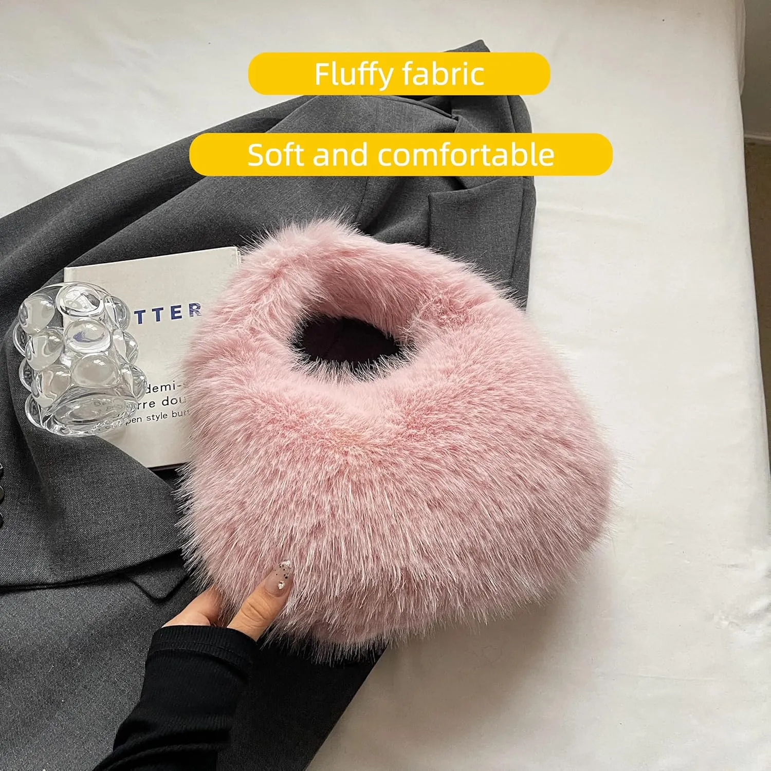 Faux Fur Fluffy Bag Furry Handbag Purse Fuzzy Tote Bag,Trendy Cute Plush Purse for Autumn and Winter