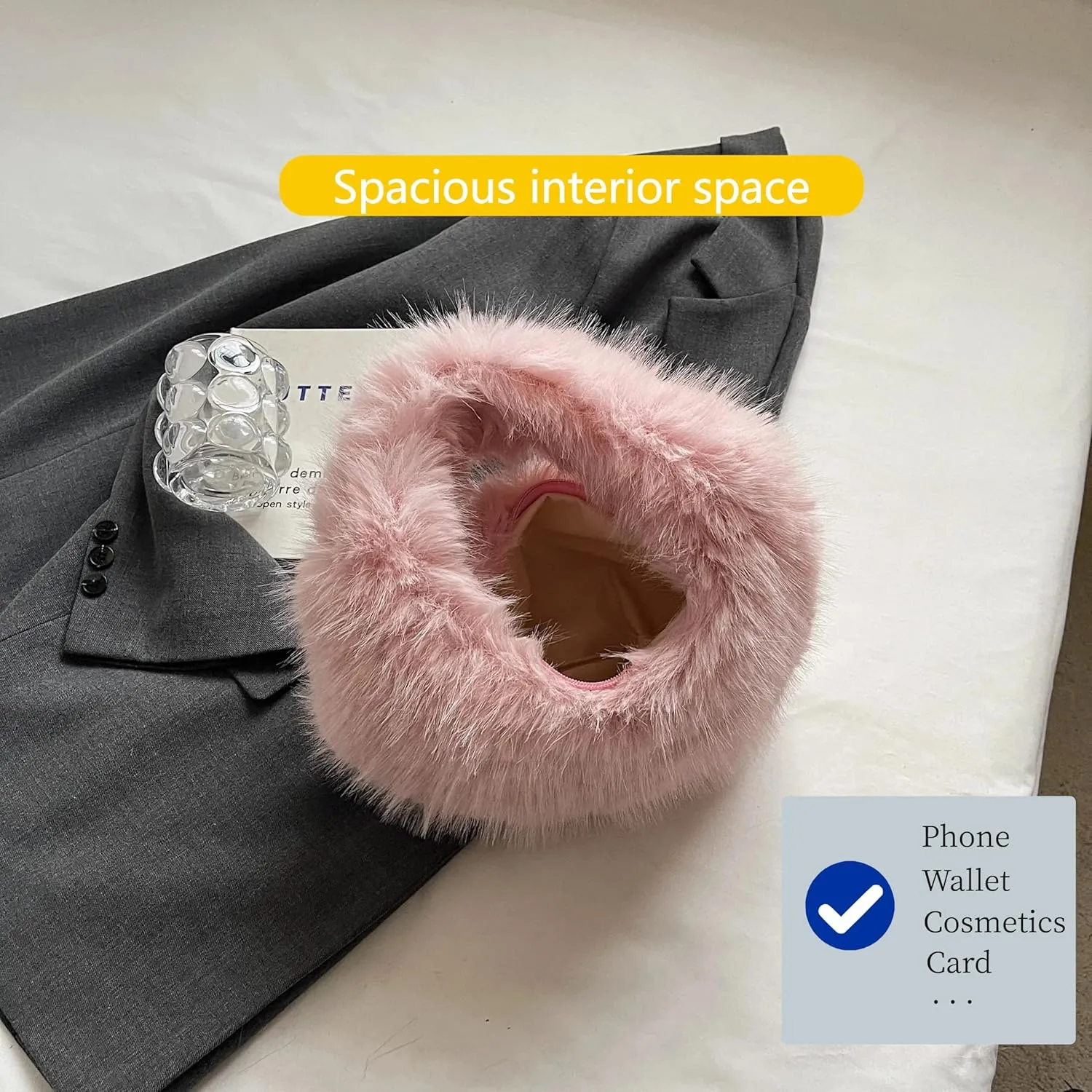 Faux Fur Fluffy Bag Furry Handbag Purse Fuzzy Tote Bag,Trendy Cute Plush Purse for Autumn and Winter
