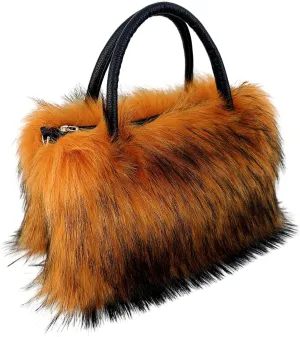 Faux Fur Tote Bag Women's Shoulder Handbags Fluffy Handbags Cute Soft Fluffy Purse Furry Bag for Shopping Working, Orange