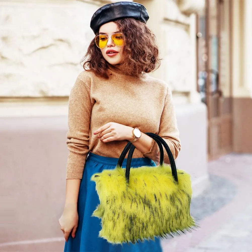 Faux Fur Tote Bag Women's Shoulder Handbags Fluffy Handbags Cute Soft Fluffy Purse Furry Bag for Shopping Working, Orange