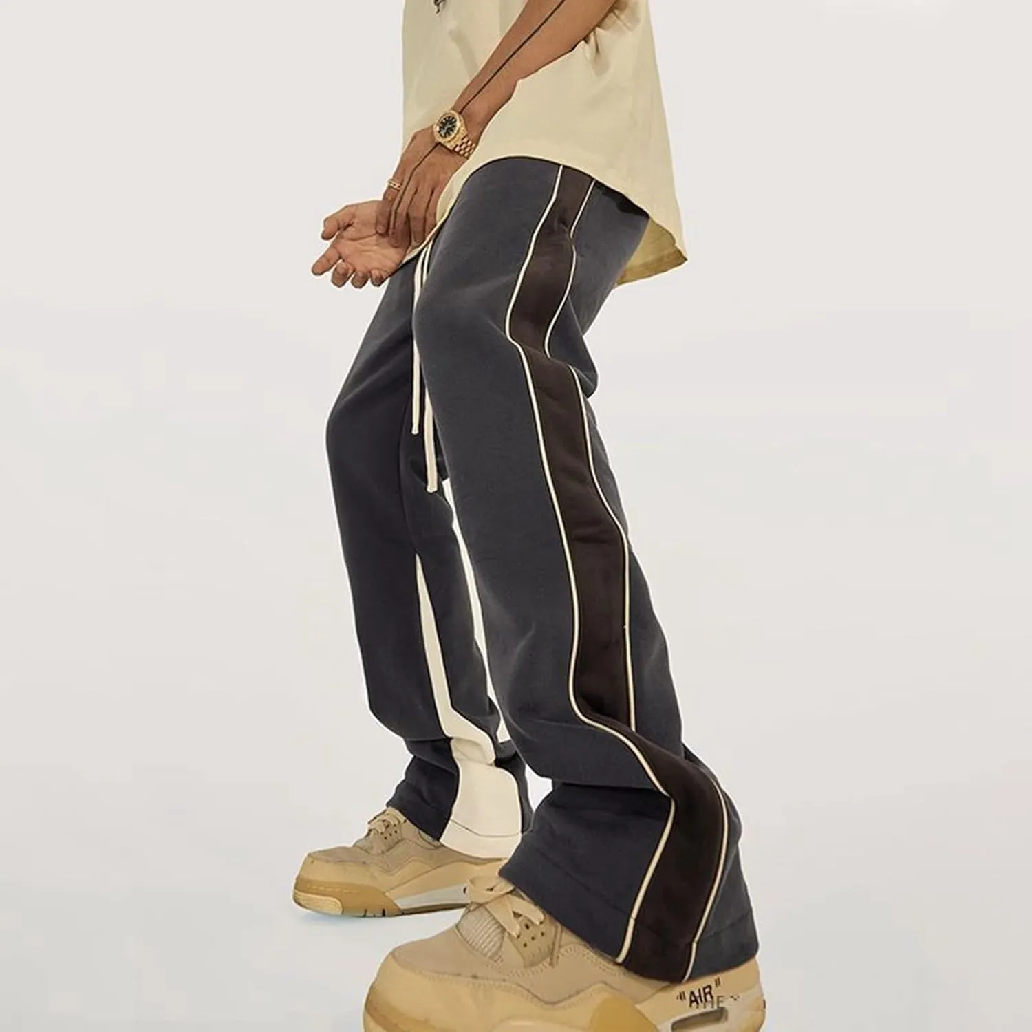 Faux Suede Sweatpants Women Flare Dancing Joggers Men's Patchwork Streetwear Trousers