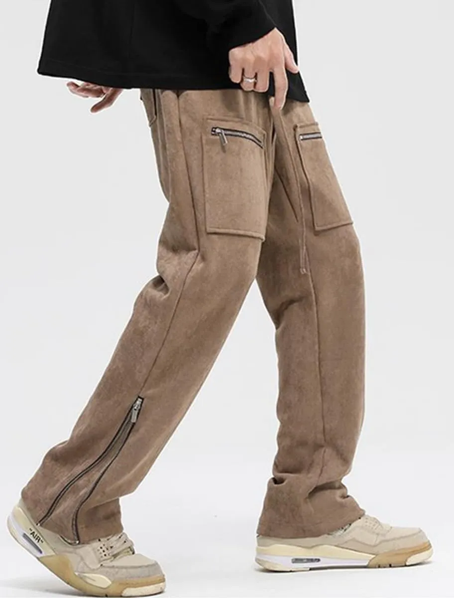Faux Suede Sweatpants Women Flare Dancing Joggers Men's Patchwork Streetwear Trousers