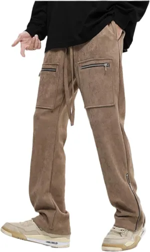 Faux Suede Sweatpants Women Flare Dancing Joggers Men's Patchwork Streetwear Trousers