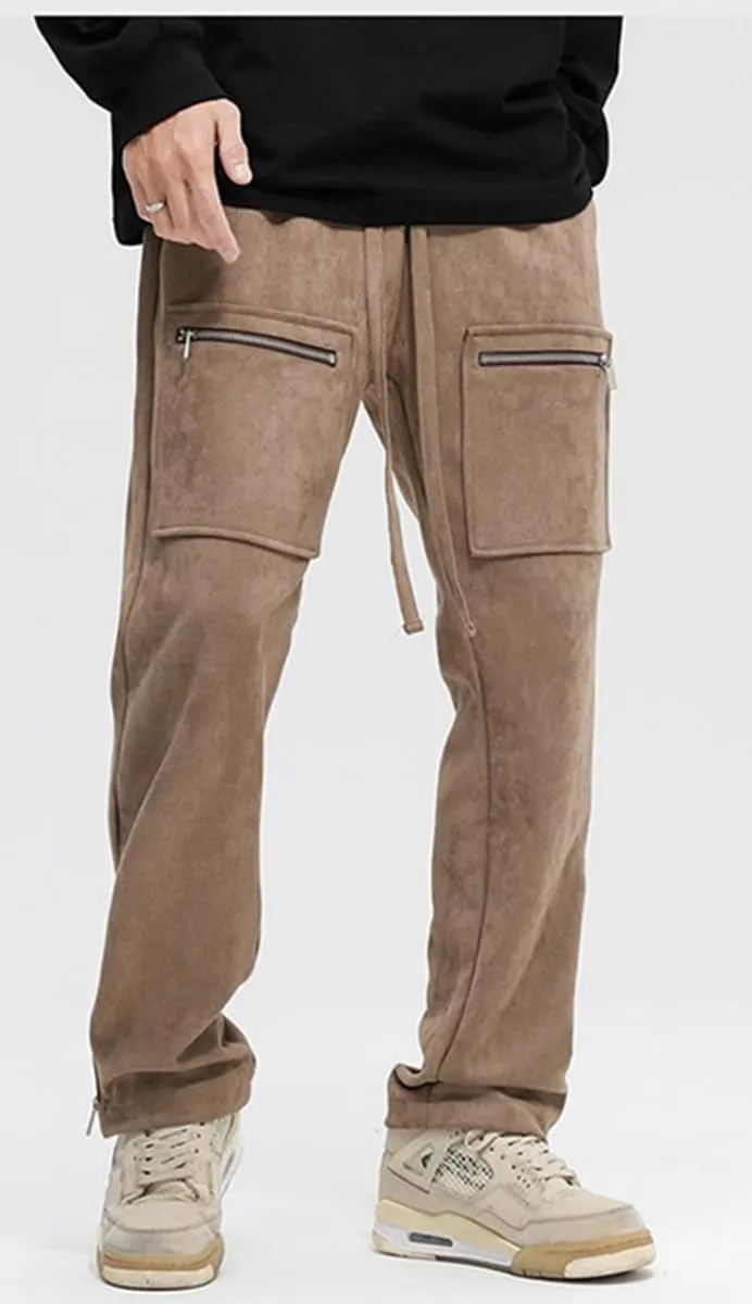 Faux Suede Sweatpants Women Flare Dancing Joggers Men's Patchwork Streetwear Trousers