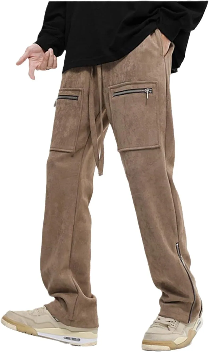 Faux Suede Sweatpants Women Flare Dancing Joggers Men's Patchwork Streetwear Trousers