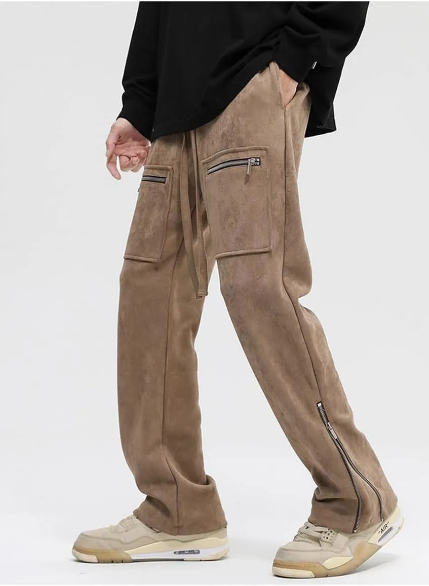 Faux Suede Sweatpants Women Flare Dancing Joggers Men's Patchwork Streetwear Trousers