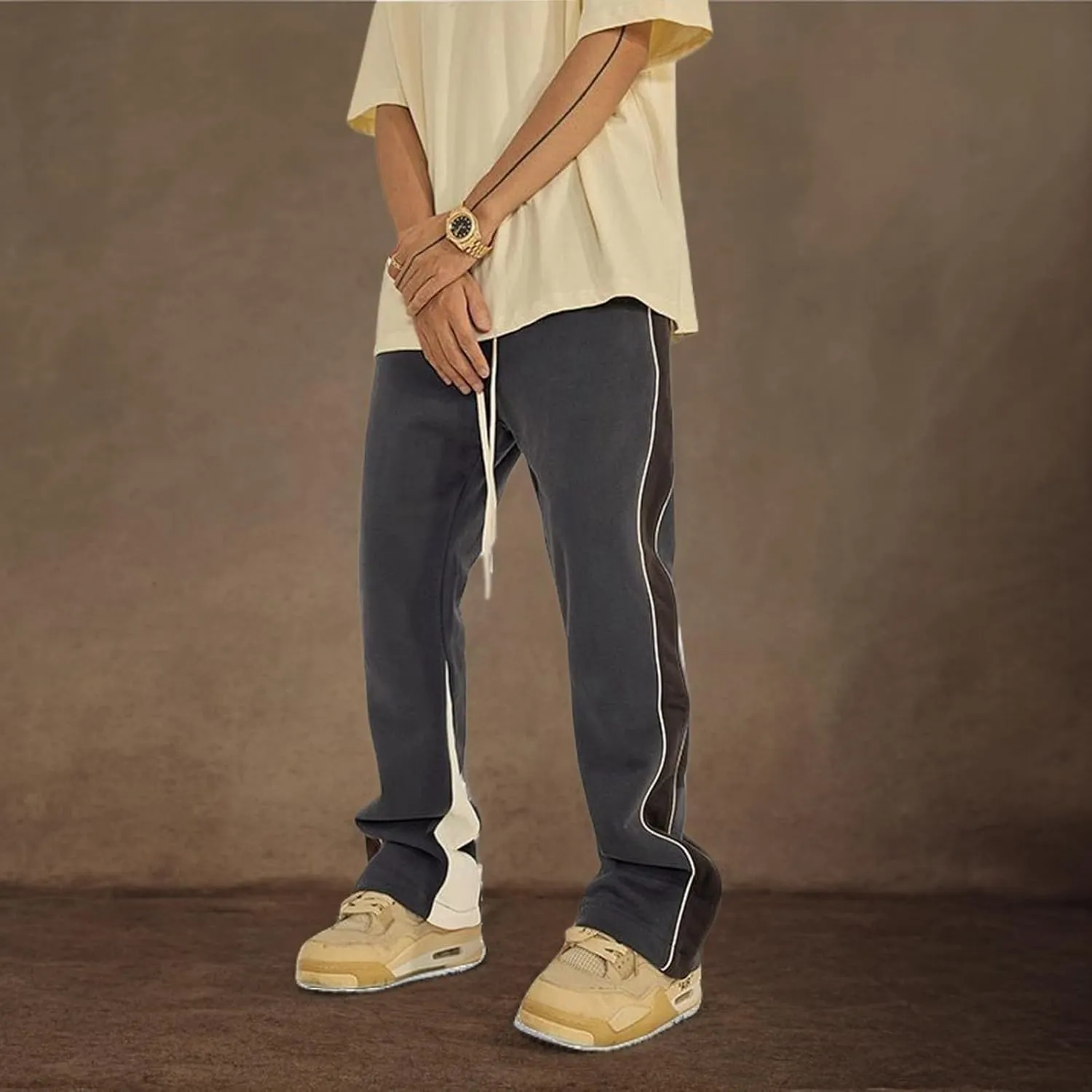 Faux Suede Sweatpants Women Flare Dancing Joggers Men's Patchwork Streetwear Trousers