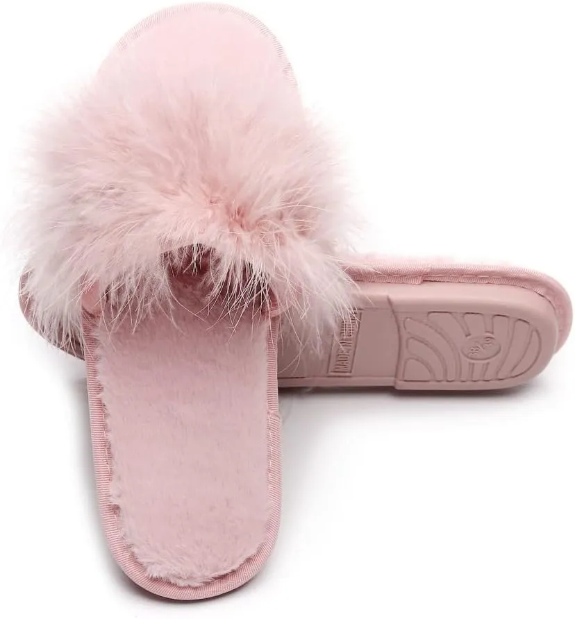 FAYUEKEY Faux Fur Slippers For Women Bride Wedding House Outdoor Fuzzy Shoes