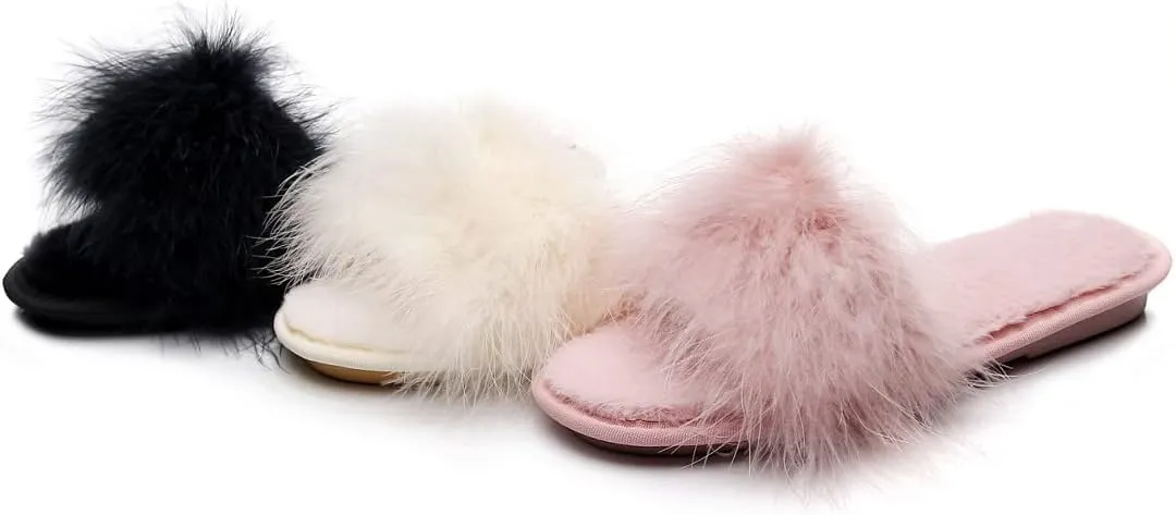 FAYUEKEY Faux Fur Slippers For Women Bride Wedding House Outdoor Fuzzy Shoes