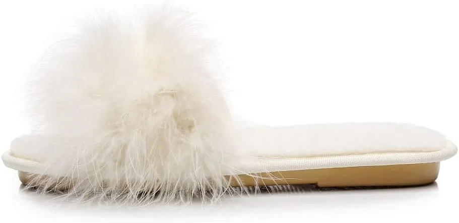 FAYUEKEY Faux Fur Slippers For Women Bride Wedding House Outdoor Fuzzy Shoes