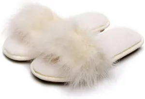 FAYUEKEY Faux Fur Slippers For Women Bride Wedding House Outdoor Fuzzy Shoes