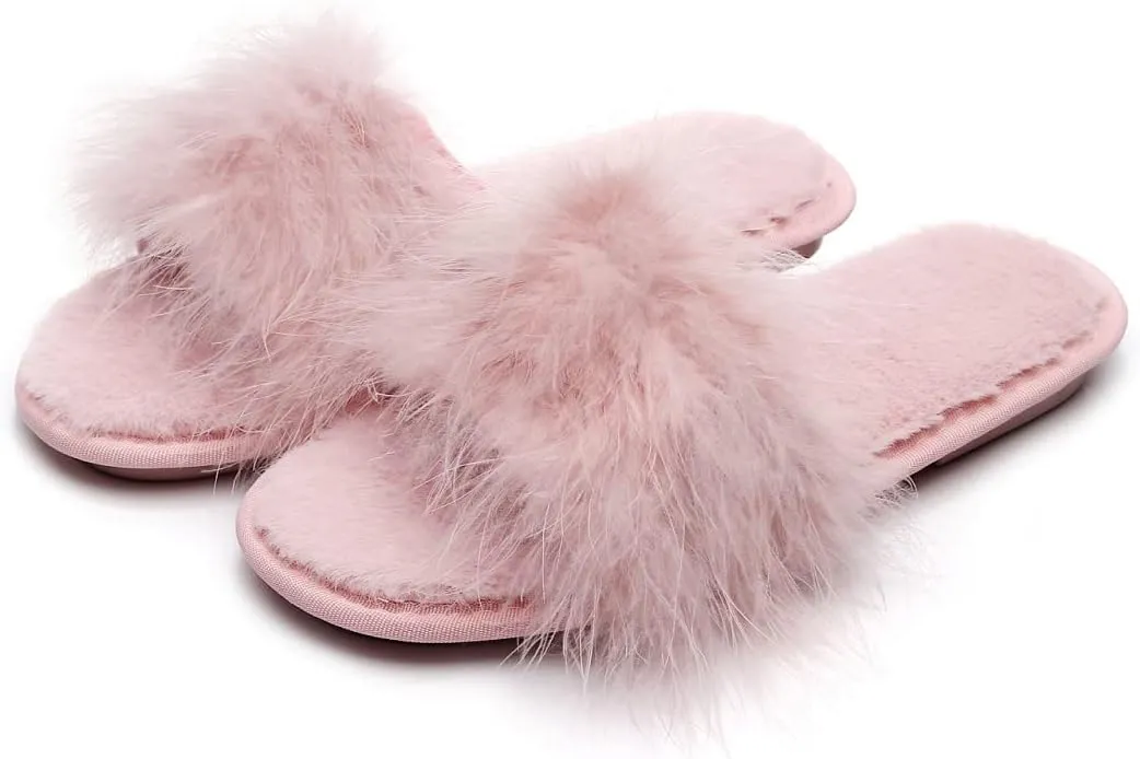 FAYUEKEY Faux Fur Slippers For Women Bride Wedding House Outdoor Fuzzy Shoes