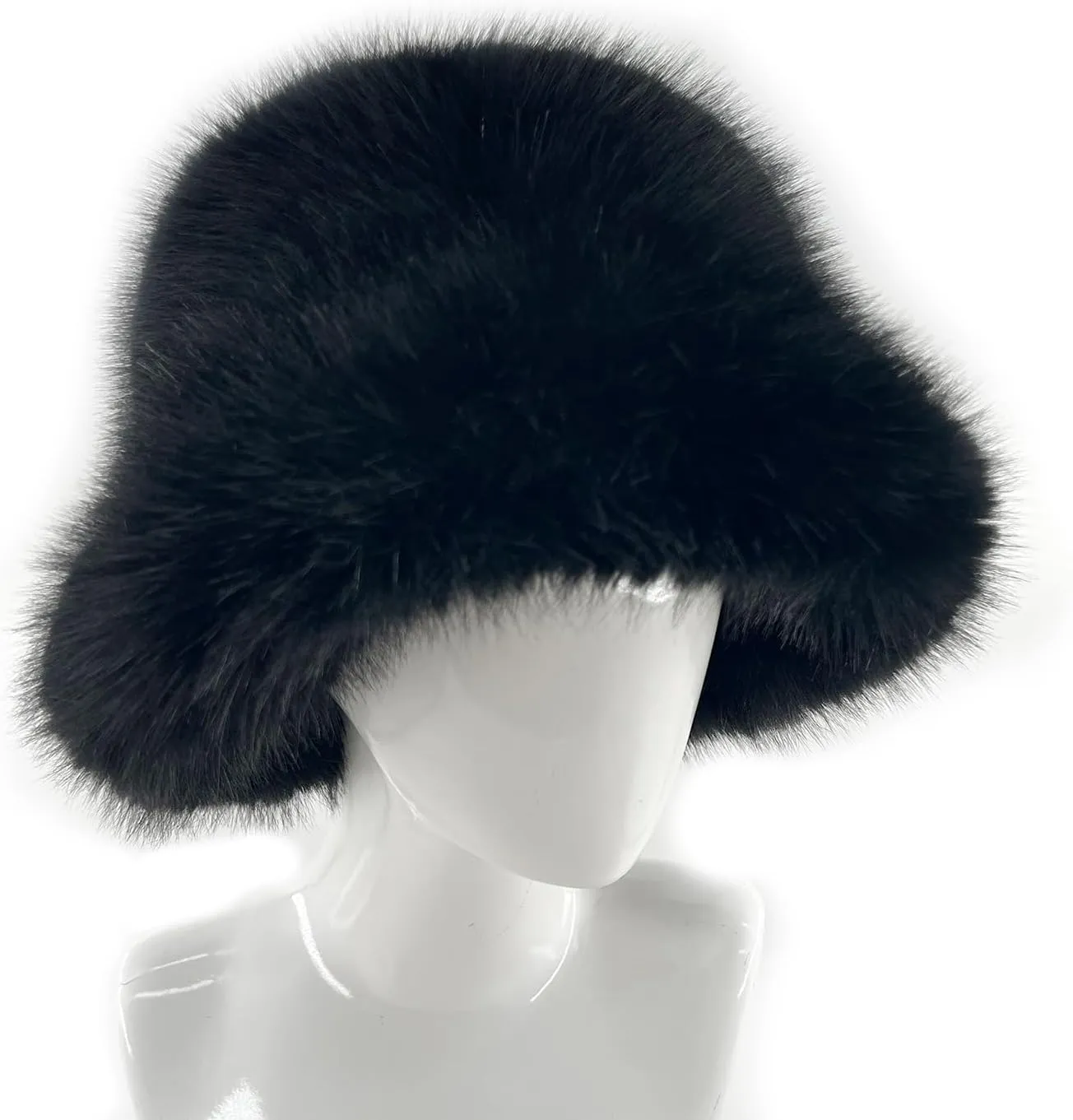 FHQHTH Fluffy Bucket Hat for Women's Winter Faux Fur Fuzzy Warm Bucket Hat
