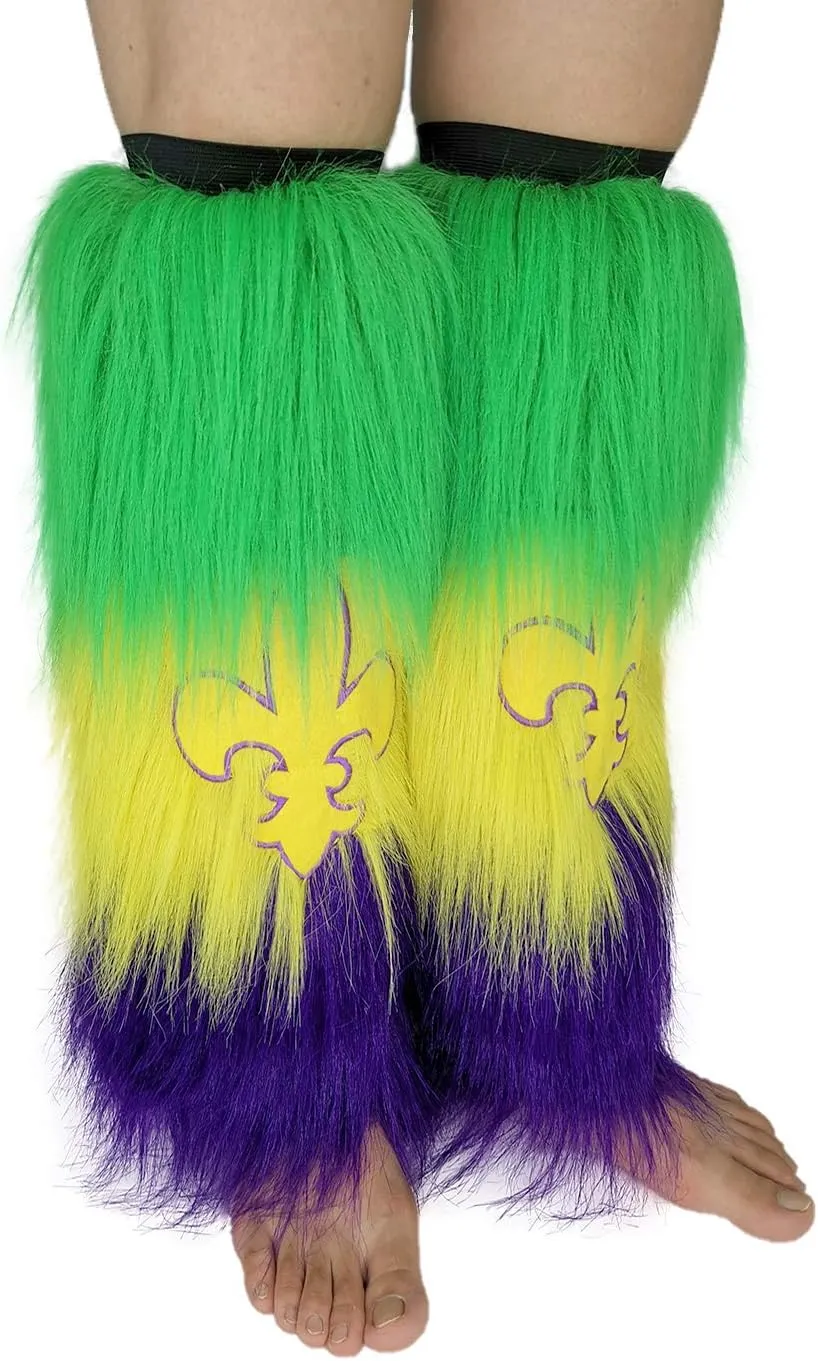 FHQHTH Fuzzy Faux Fur Leg Warmers Fur Heels Long Boots Cuff Cover has Elasticity One Pair Dionysia Boot cover Carnival 18"