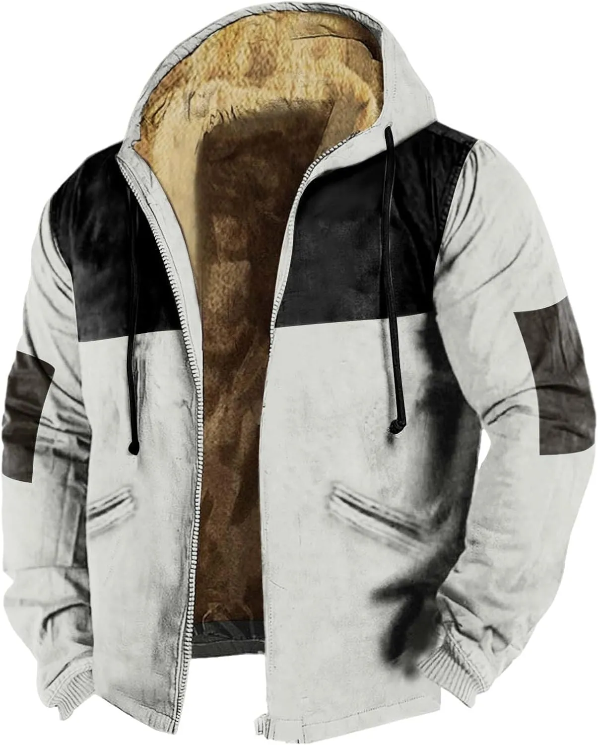 Flannel Jackets for Men Sherpa Fleece Lined Winter Warm Heavyweight Hoodie Full Zip Up Color Block Jacket with Pocket