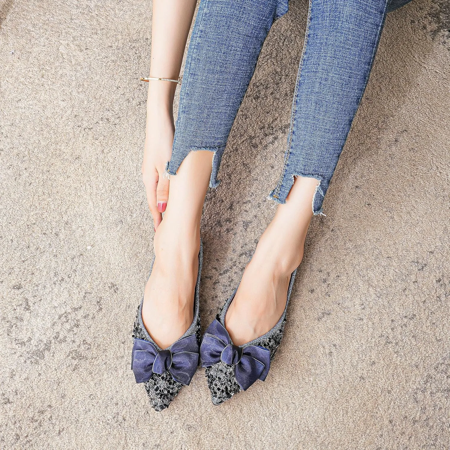 Flats Women Rhinestone Wedding Flats Comfort Pointed Toe Ballet Flats Dress Flats for Women